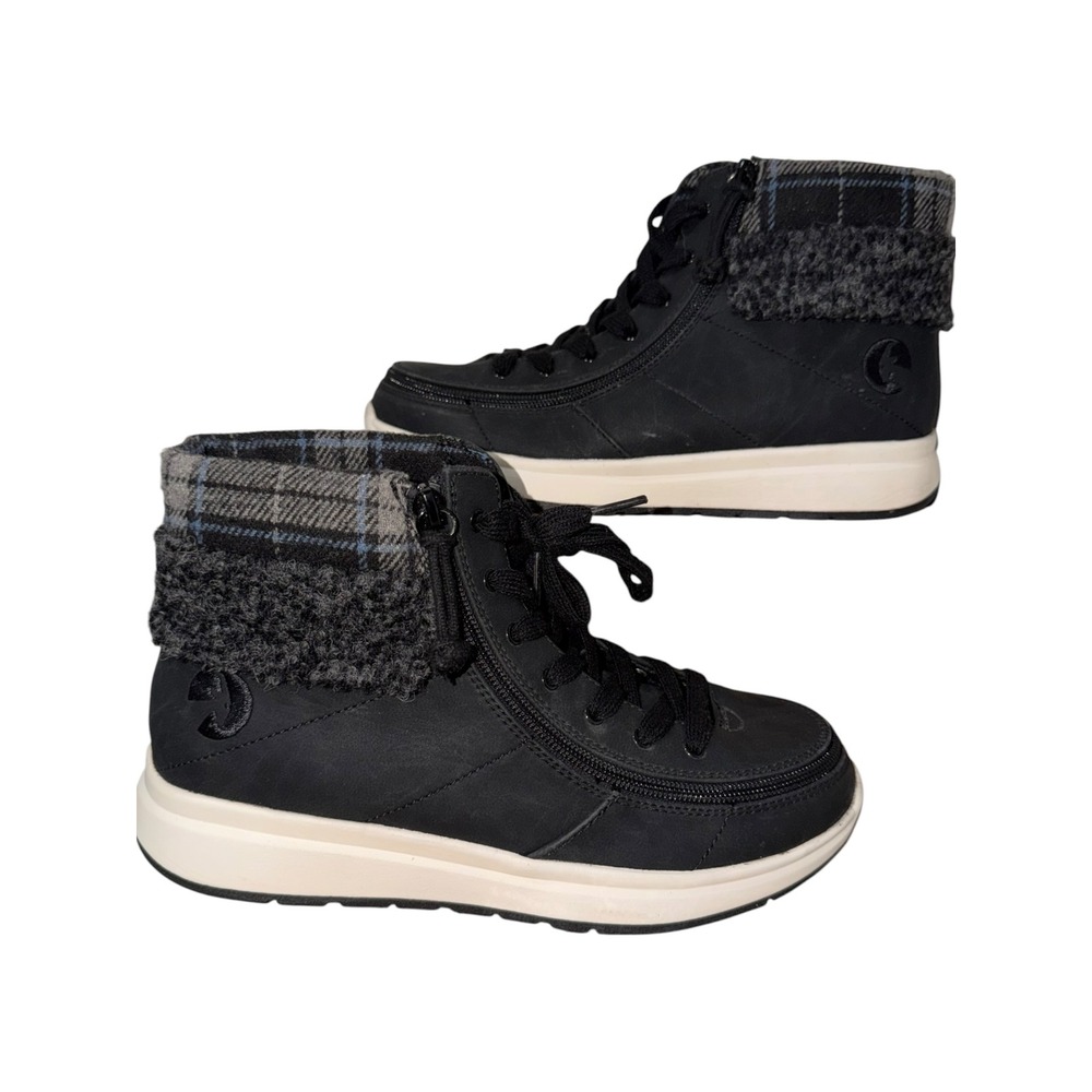 Billy Comfort Cuff Black Faux Shearling Plaid Adaptive High Top Sneakers 8W